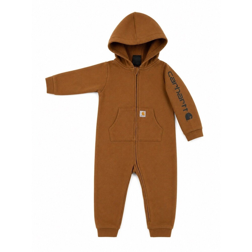 Carhartt Brown Hooded Fleece Coverall One Piece Romper 18M Toddler Zip Front